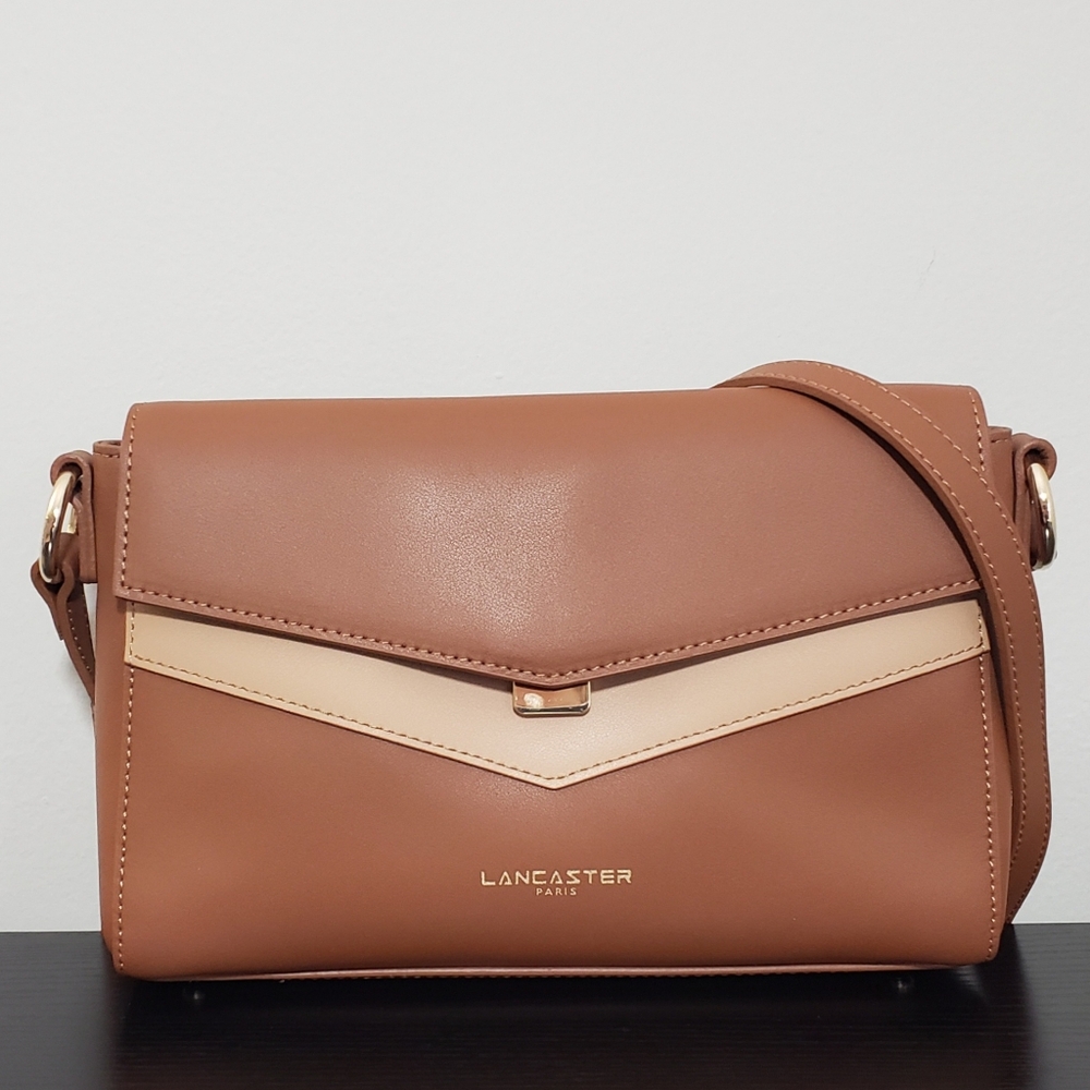 NWT! LANCASTER PARIS BROWN AND CREAM COLORBLOCK CITY MAX CROSSBODY BAG